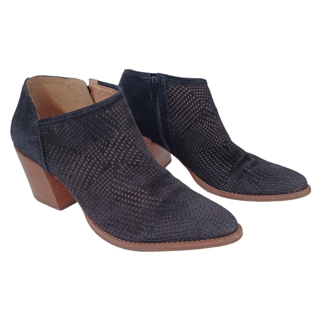 Lucky Brand Bootie Black Perforated Suede Leather Zeshia Boots Womens US 9M